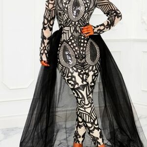 Sequin Jumpsuit with detachable tulle skirt